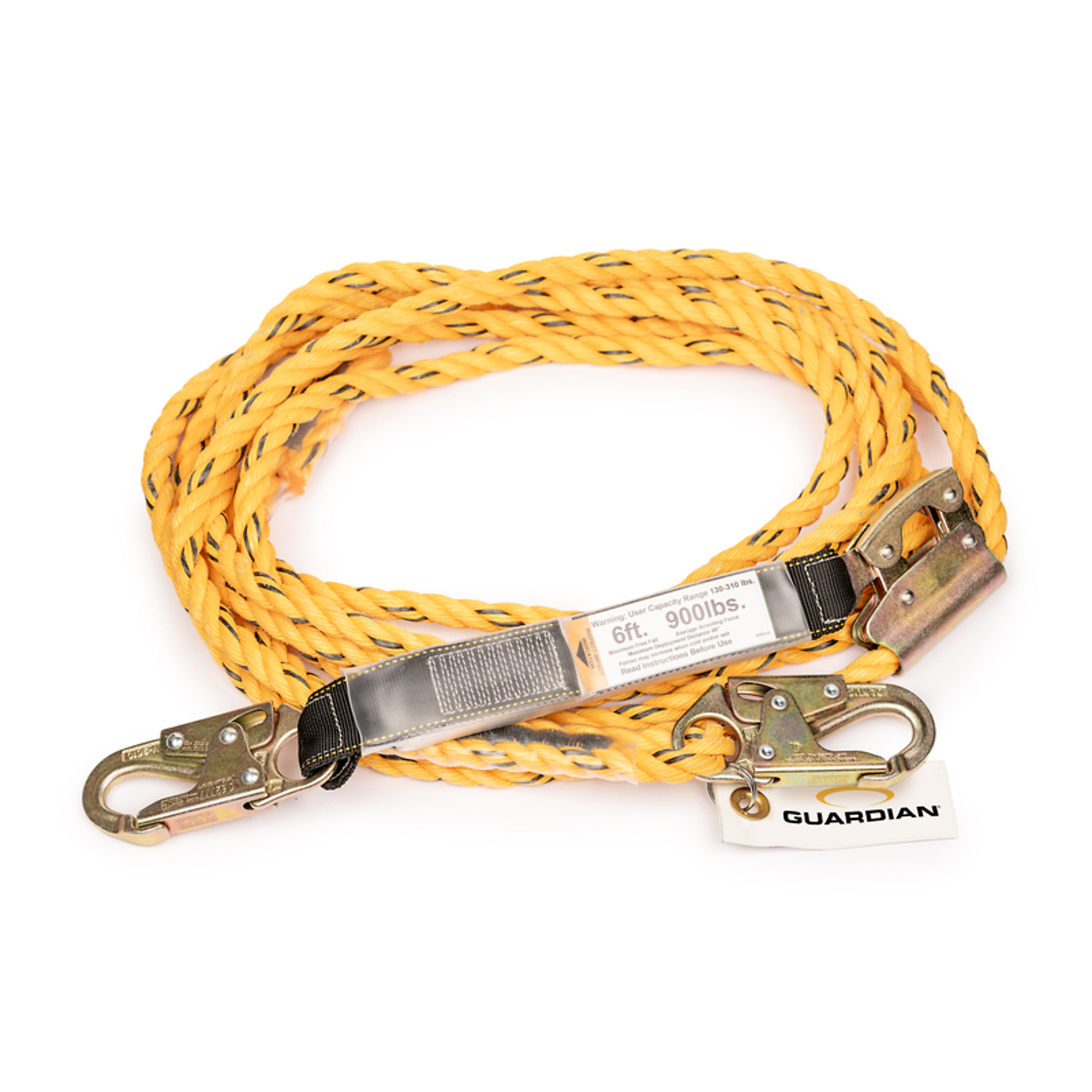 Guardian Fall Protection Vertical Lifeline Assembly — 50ft., Adjustable Rope Grab, Shock Absorber, OSHA Compliant, Model# 01320